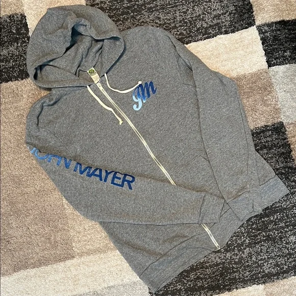 John Mayer grey hoodie, ombre blue graphics, size L EUC! - Picture 1 of 6